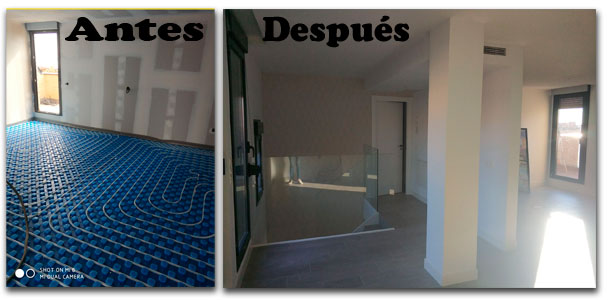 antes y después Instalación de suelo radiante en Madrid
