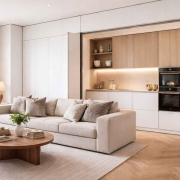 Cocina invisible en Madrid integrada en salón moderno con mobiliario oculto, diseño minimalista Hidden Kitchen tendencia para 2026