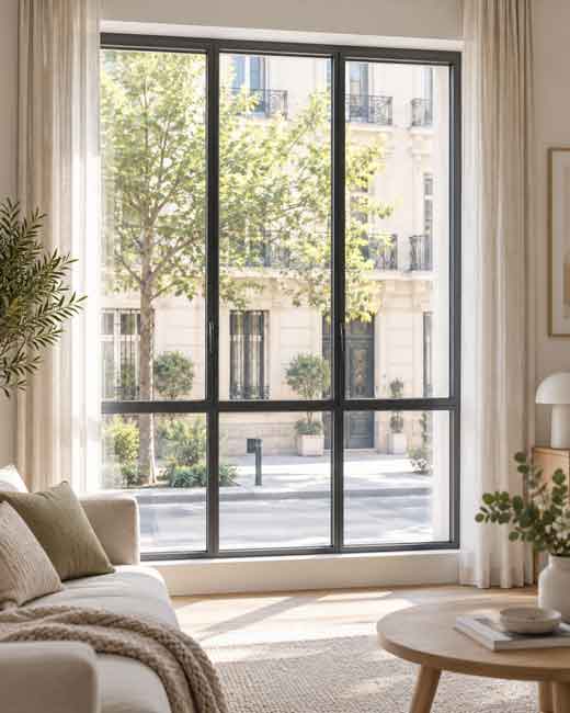 Diferencias entre reformar un ático y un bajo en Madrid | Ventana en planta baja Ventana de perfil estrecho en un bajo reformado en Madrid, ejemplo de las diferencias entre reformar un ático y un bajo en Madrid.